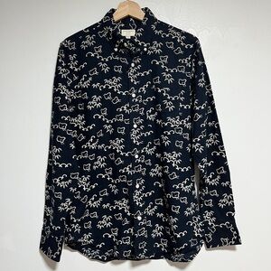 Club Monaco Navy Bird Print Slim Fit Shirt Size S